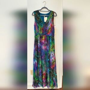 Boston Proper Peacock Leopard Maxi Dress Size 12 NWT